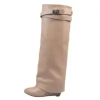 Leather Wedge Knee Boots