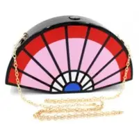 Pink Fan Shape Chain Clutch Bag