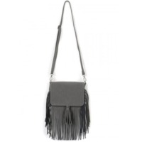 Gray Tassel Embellished PU Satchel Bag