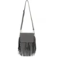 Gray Tassel Embellished PU Satchel Bag