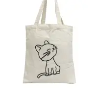 Natural Color Cute Cat Design Cotton Bag