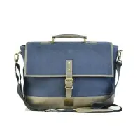 Canvas With Leather Trim Blue Unisex Laptop Bag