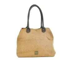 Burlap (Jute) With Leather Trim Beige Handbag