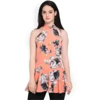Elegore Women Peach-Coloured Printed Peplum Top