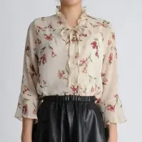 Ruffle Neck Flower Blouse