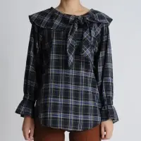 Ribbon Ruffle Check Blouse