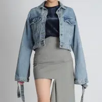 Sleeve Strap Short Denim Jacket