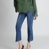 Asymmetrical Hemline Banding Jeans