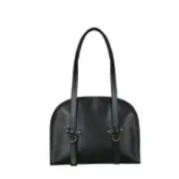 D-Shaped Black Shoulder Bag