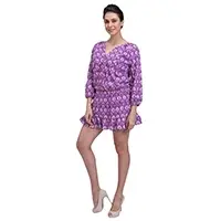 Purple And Cream Scallop Print Dress