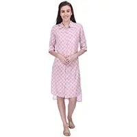 Geometric Print Brown And Pink Crepe Shirt Dress