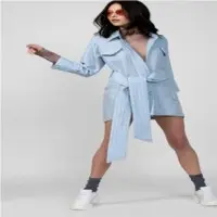Powder Blue Linen Striped Summer Jacket
