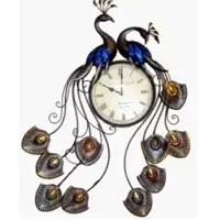 Iron Wall Decor Double Peacock Clock