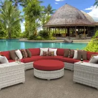 Poly Rattan Round Garden Sectional Sofa Set