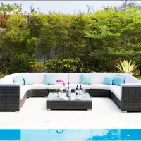 Wicker Rattan Outdoor Garden U Shape Sofa Set