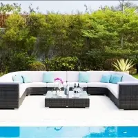 Wicker Rattan Outdoor Garden U Shape Sofa Set