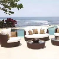Wicker Rattan Outdoor Garden Round Sofa Set