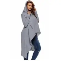 Grey Plain Drawstring Irregular Oversize Hoodie
