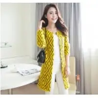 Yellow Knit Polyester Geometric Coat