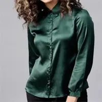 Long Sleeve Button Up Satin Silk Office Work