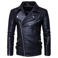 Zipp Black Leather Biker Jacket