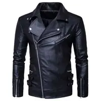 Zipp Black Leather Biker Jacket
