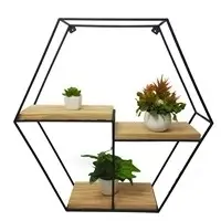 Hexagon Wall Shelf Metal Wooden Floating Shelves