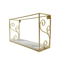 Gold Javanese Ornament Square Metal Wall Shelf