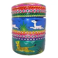 Round Wood Painted Jewelry Box