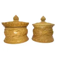 Round Wood Carving Jewelry Box