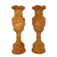 Wooden Flower Pot With Carving