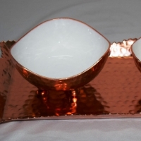 Metal Tray In Copper Finish With Two Bowls