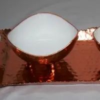 Metal Tray In Copper Finish With Two Bowls