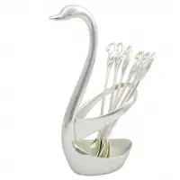 Silver Polished Swan Shaped 6 Spoon Set
