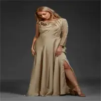 Beige One Shoulder Satin Gown