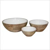 Enamel Wooden Bowl Set of 3 Pcs