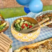 Wooden Enamel Salad Bowl 10 Inch with Server Set