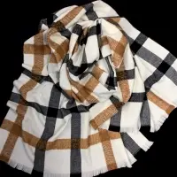 Cozy Acrylic Cream Windowpane Scarves
