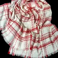 Cozy Acrylic White/Red Plaid Scarves