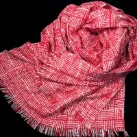 Cozy Acylic Red/White Gometic Boucle Scarves