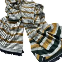 Cozy Acrylic Green/Yellow Texture Stripe Scarves