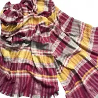 Cozy Acrylic Burgundy/Yellow Plaid Scarves