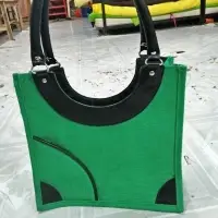 Jute And PU Ladies Bag