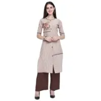 Latest Designer Super Cotton Beige Kurti Palazzo