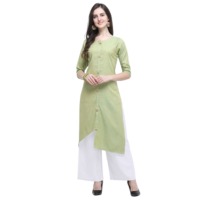 Rayon 2 Tone Slub Parrot Green Kurti Palazzo