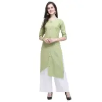 Rayon 2 Tone Slub Parrot Green Kurti Palazzo
