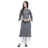 Designer Rayon 2 Tone Slub Grey Kurti Palazzo