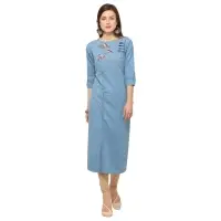 Latest Designer Denim Cotton Blue Kurti