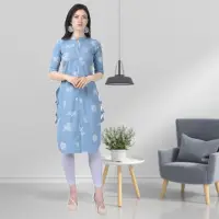 Latest Designer Light Blue Lafer Cotton Kurti