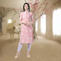 Yb Trends Printed Lafer Cotton Kurtis
